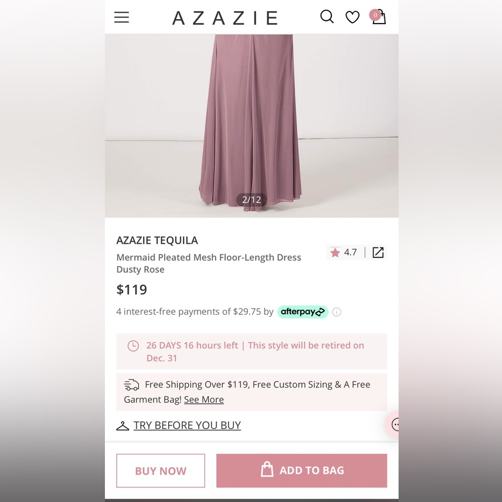 Azazie bridesmaid dress in dusty rose size A8 - Picture 10 of 11